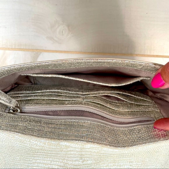 Michael Kors Silver Purse Chain Handle Shoulder Bag Leather Metallic - Picture 4 of 5